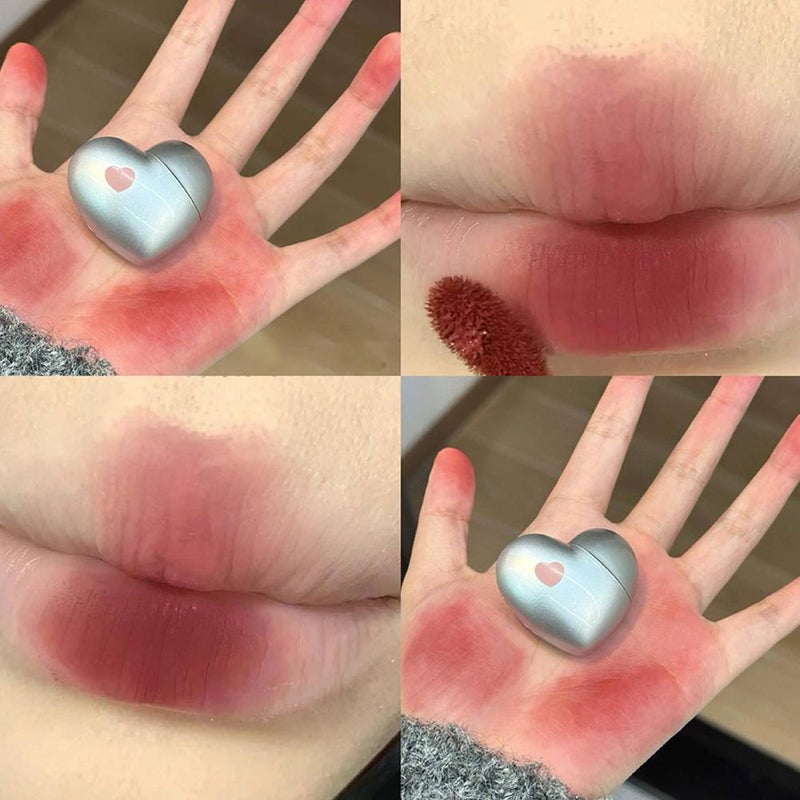 BLACK NANA Heart-Shaped Lip Mud, Matte Velvet Lip Gloss, Grayish Pink (Perfect for Students)